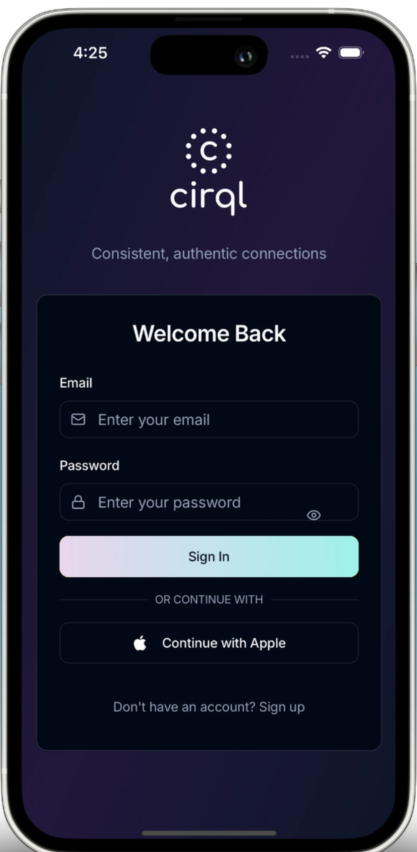 Clara app sign-in screen on an iPhone
