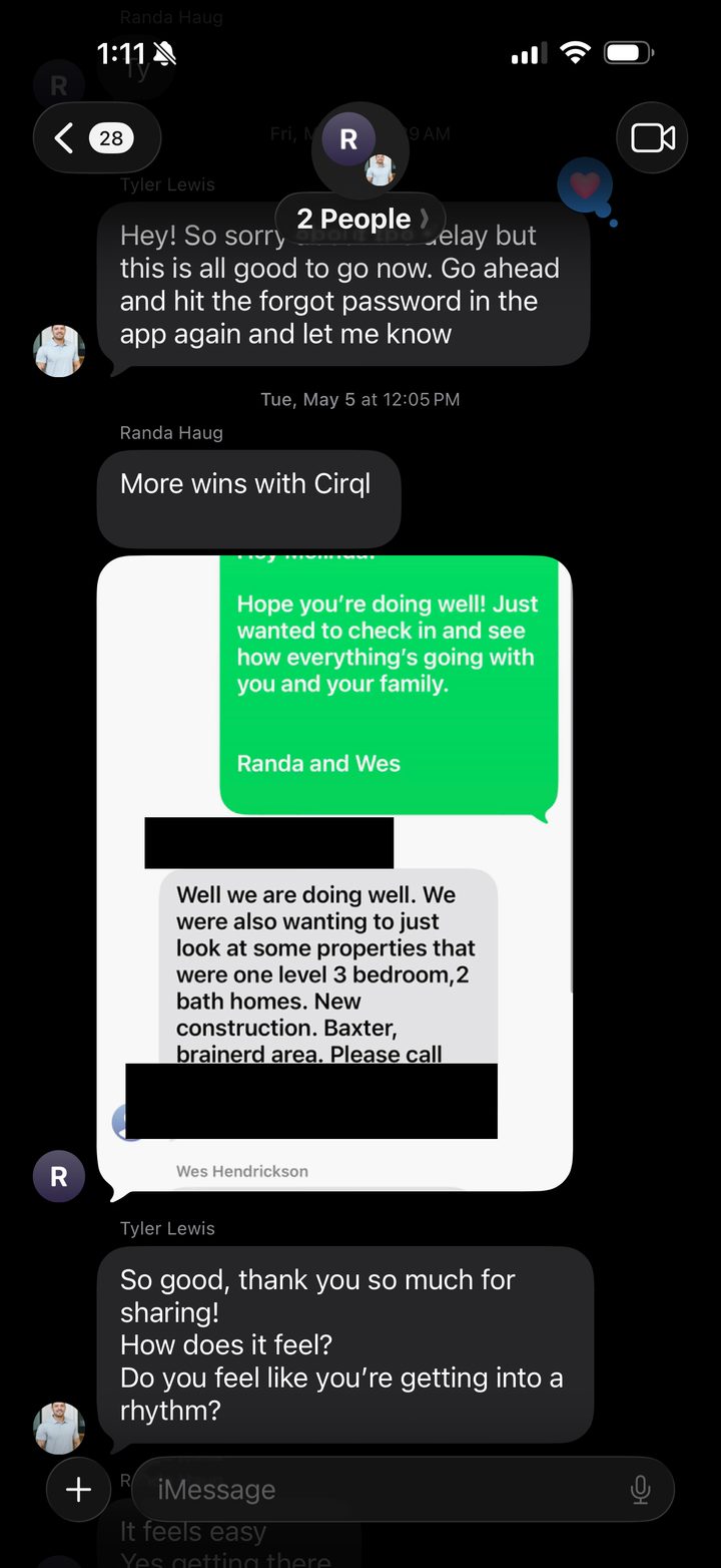 Text conversation where a Clara check-in turns into a buyer request