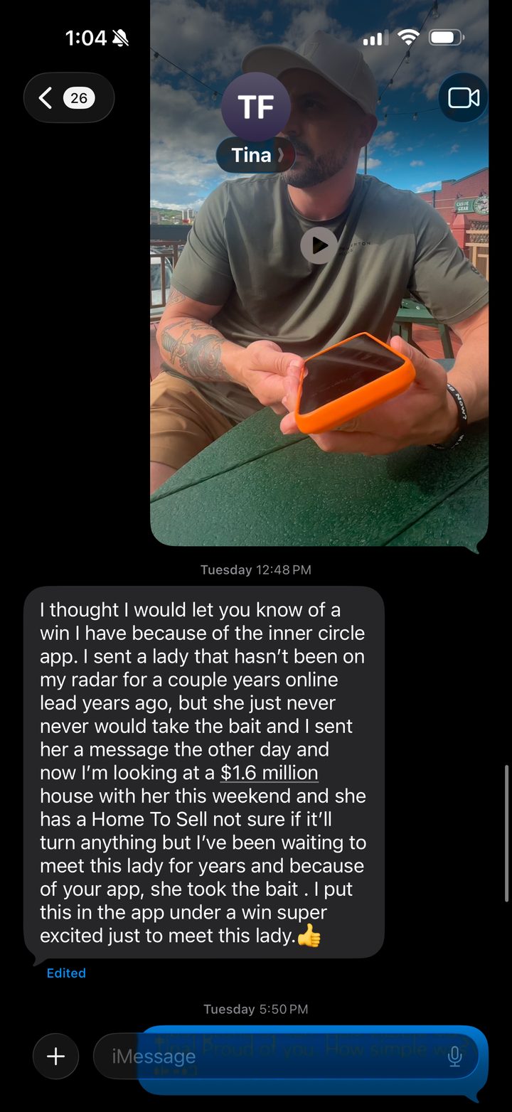 Agent message about reactivating a $1.6M lead through the app